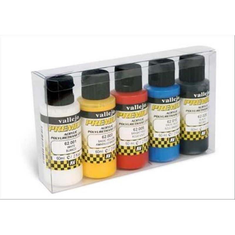 VALLEJO PREMIUM: peinture prête à l'emploi pour aérographe à base d'eau, non toxique, 60ml - Opaque Basics 5 COLORS SET