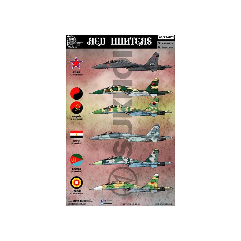 Décal Red Hunters Sukhoi Su-27, Su-30 & Su-35 from Russia, Angola, Egypt, Eritrea and Uganda