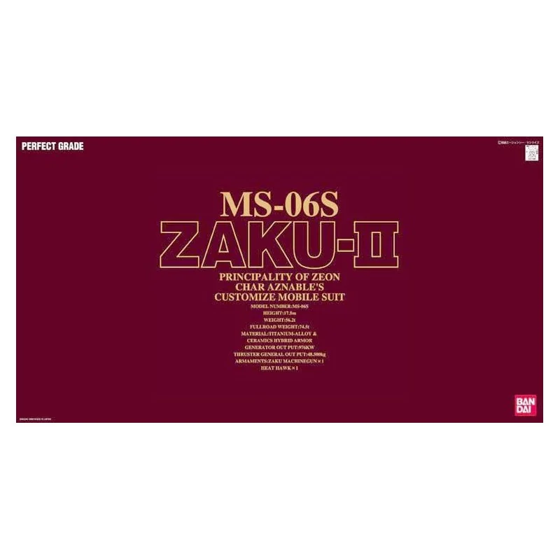 Gunpla GUNDAM - PG 1/60 MS-06S Zaku-II - Model Kit REPROD