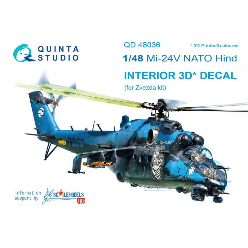 Décalcomanie Mil Mi-24V NATO (panneaux noirs) Intérieur coloré et imprimé en 3D sur papier autocollant (conçu pour être utilisé
