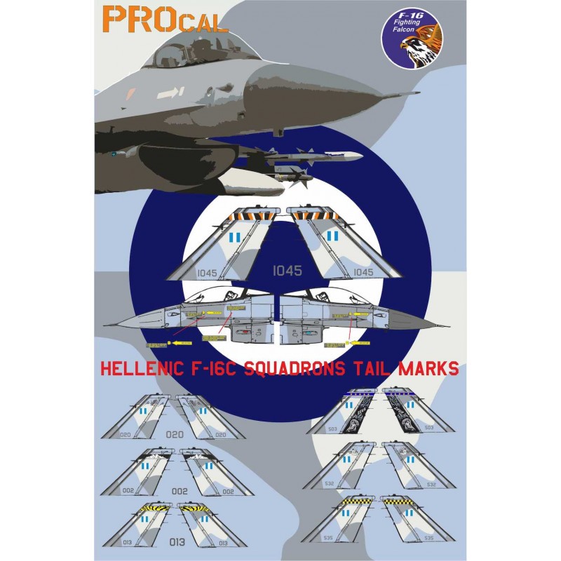 Décal HELLENIC F-16C SQUADRONS TAIL MARKS + ROUNDERS AND NUMBERS une collection COMBO complète