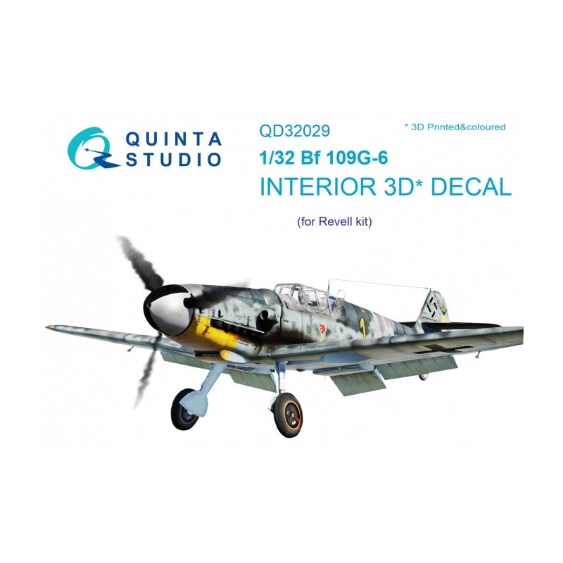 Décalcomanie Messerschmitt Bf-109G-6 Intérieur coloré et imprimé en 3D sur papier autocollant (conçu pour être utilisé avec les