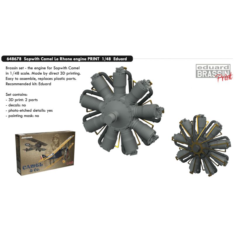 Moteur Sopwith Camel Le Rhone IMPRIMÉ 3D ! 1/48 (conçu pour être utilisé avec les kits Eduard)