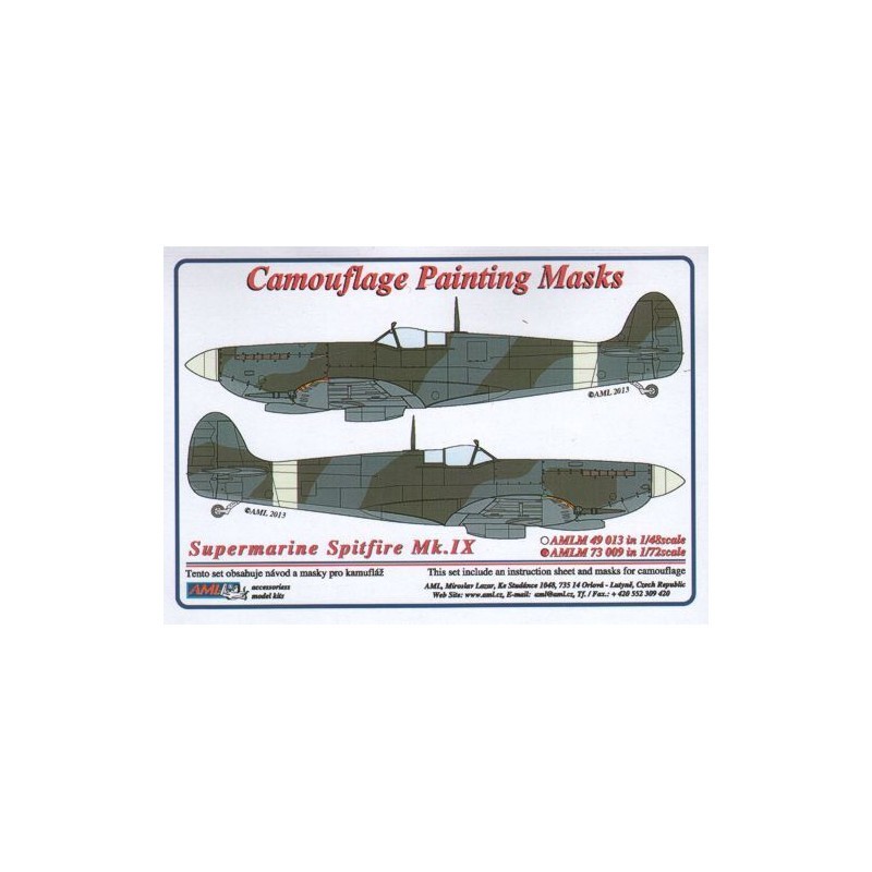 Masque de peinture à motif camouflage Supermarine Spitfire Mk.IXc (conçu pour être utilisé avec les kits Eduard)
