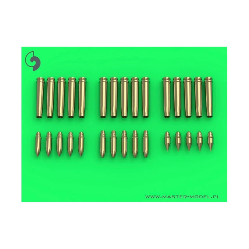 Munitions allemandes 2cm (cal. 20x138B) pour Flak 30/38, KwK 30/38 - obus (15pcs) et 3 types de projectiles (5pcs de chaque type