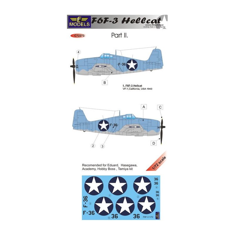 Décal Grumman F6F-3 Hellcat part II. F-36, VF-1, California 1943