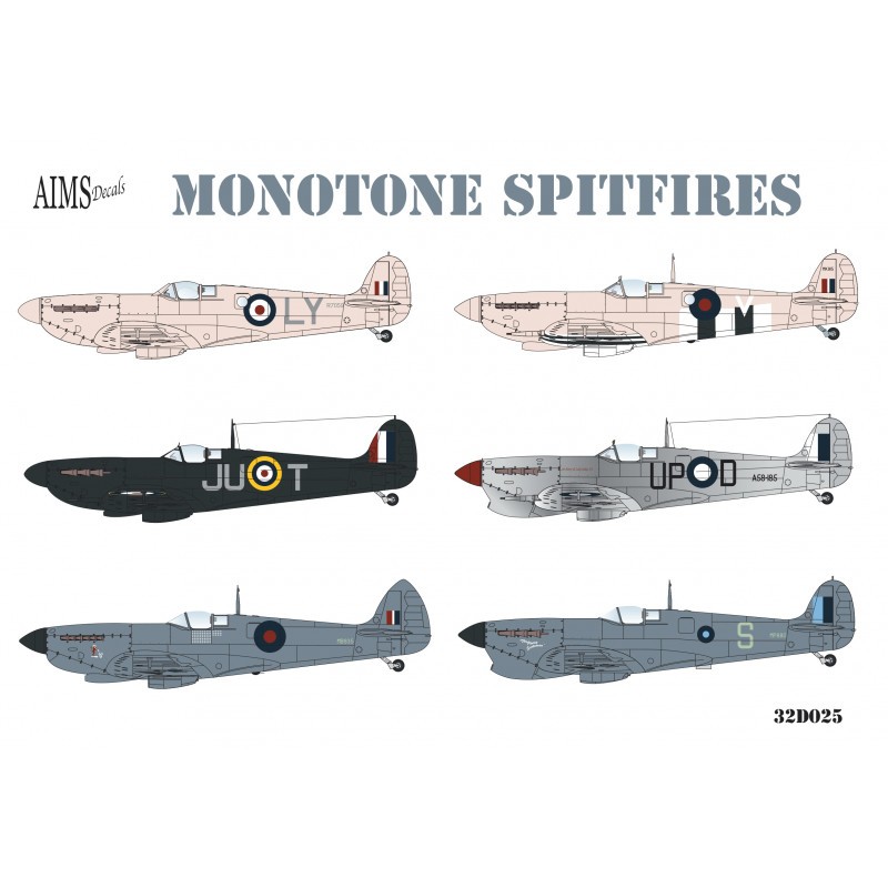 Décal Monotone Supermarine Spitfire Pr Mk.IV, Pr Mk.IX, PR Mk.IG, Mk.Vc, Mk.Vb