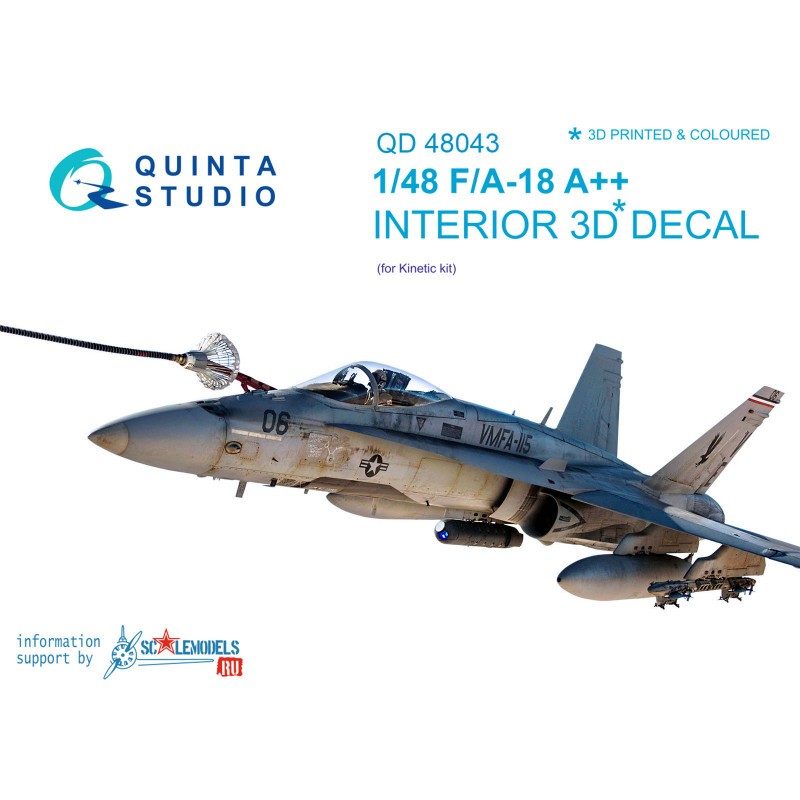 Décalcomanie McDonnell-Douglas F/A-18A+ Intérieur coloré et imprimé en 3D sur papier autocollant (conçu pour être utilisé avec l