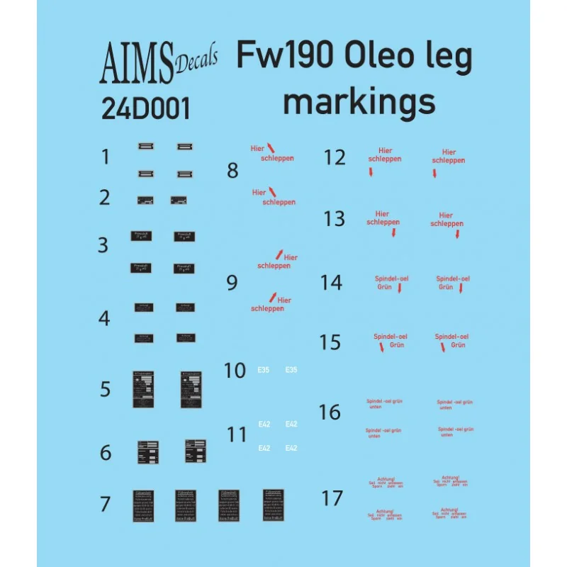 Décal Focke-Wulf Fw-190A-5/Fw-190A-6 Pochoirs de jambe Oleo (conçus pour être utilisés avec les kits Airfix)