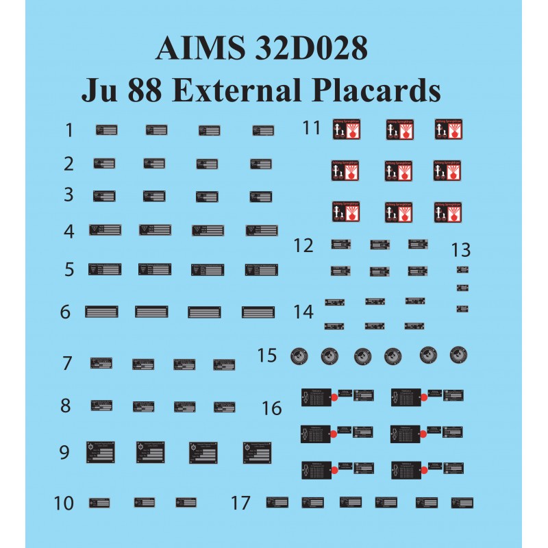 Décal Plaques externes Junkers Ju-88 (conçues pour être utilisées avec les kits Revell Ju-88A-1 et Ju-88A-4 ainsi que tous les k