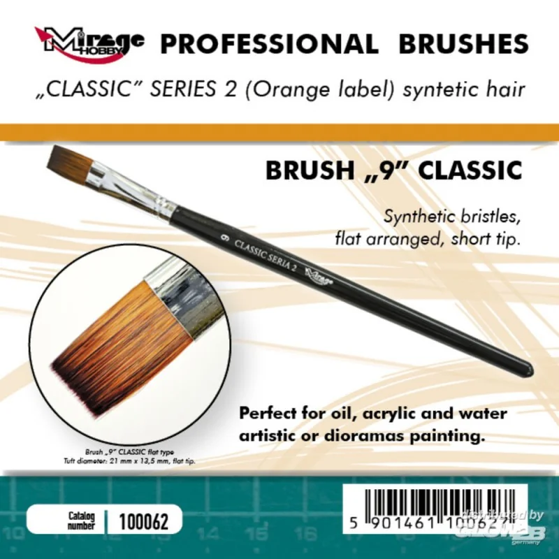 Pinceau MIRAGE BROSSE PLATE HAUTE QUALITÉ SÉRIE CLASSIQUE 2 taille 9